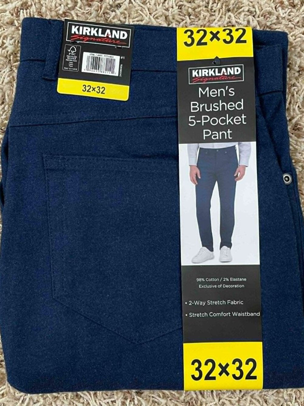 Kirkland Signature Men's Brushed 5-Pocket Pants Navy, Size 32x32 (New)